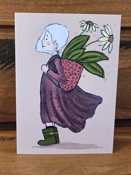 Girl Giving Flowers Card